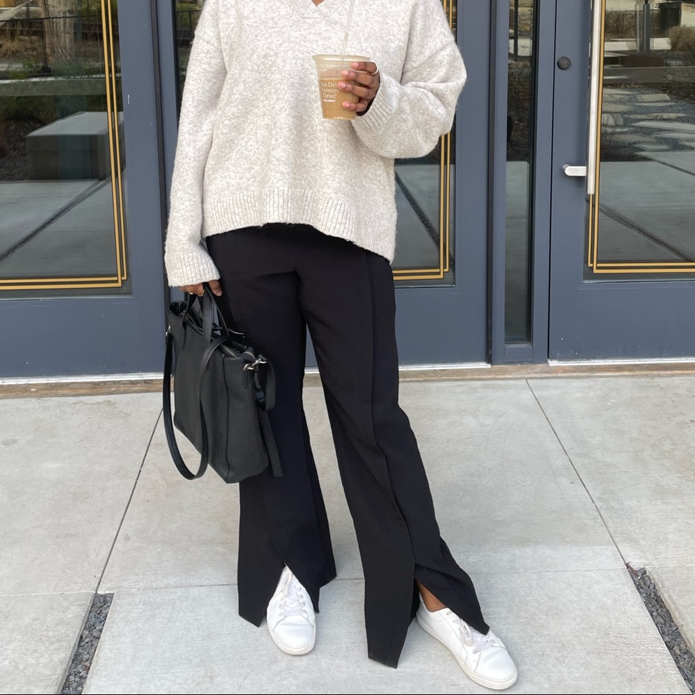Zara Split Hem Textured Flare Trousers Size Small - Picture 1 of 5